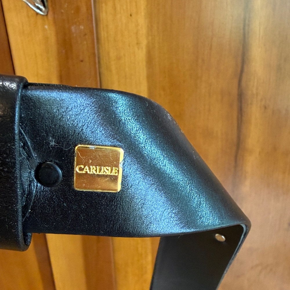 Vintage Carlisle Black Leather Belt w/Animal Skin Embossed Colorful Dots - Picture 2 of 8